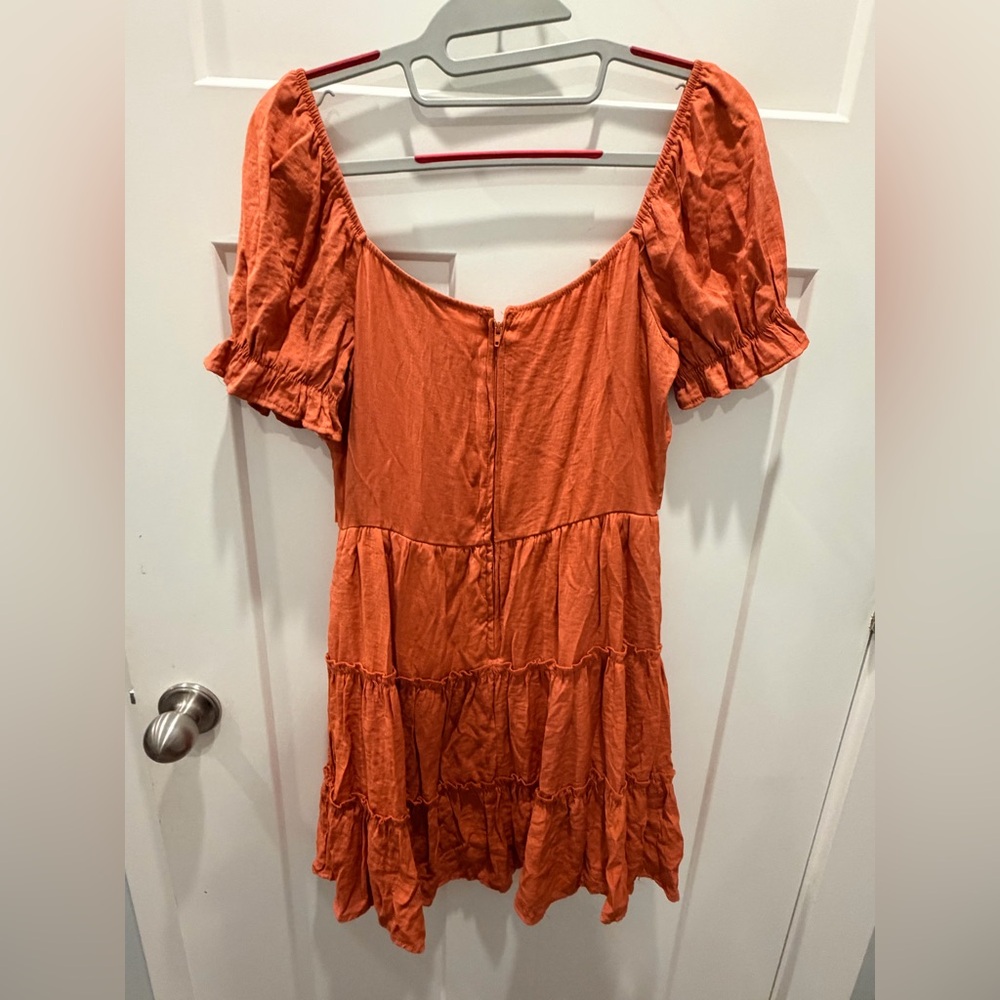 Trixxi Rust Orange Tiered Puff Sleeve Mini Dress Size M - Picture 5 of 10